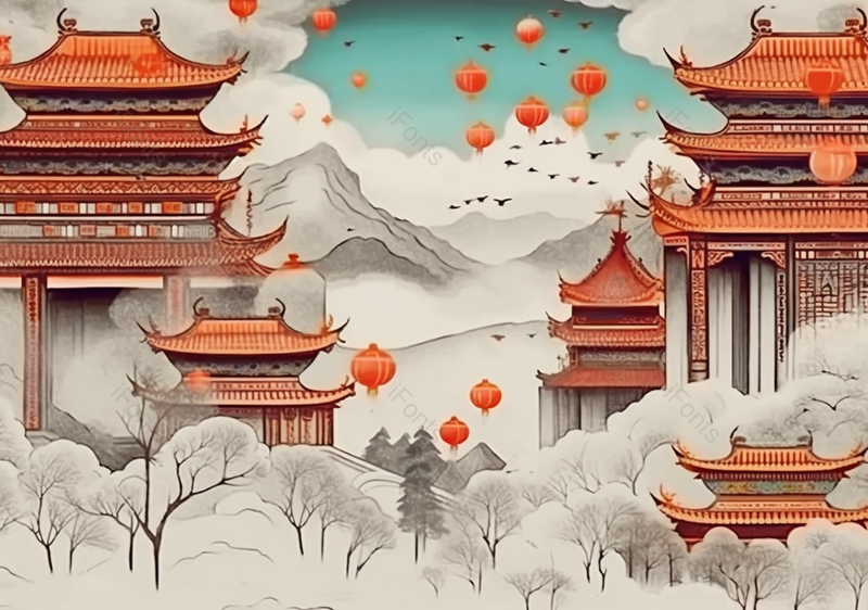 中国风大寒节气唯美意境风景插画山水画,插画/手绘图,插画/手绘图库,插画/手绘图下载,插画/手绘
